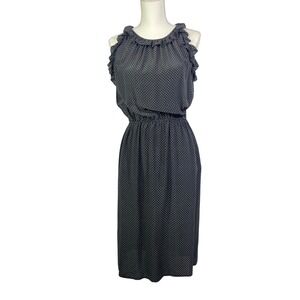 VTG Miss O Oscar De La Renta Silk Dress Women's 10 Sleeveless Ruffle Black White